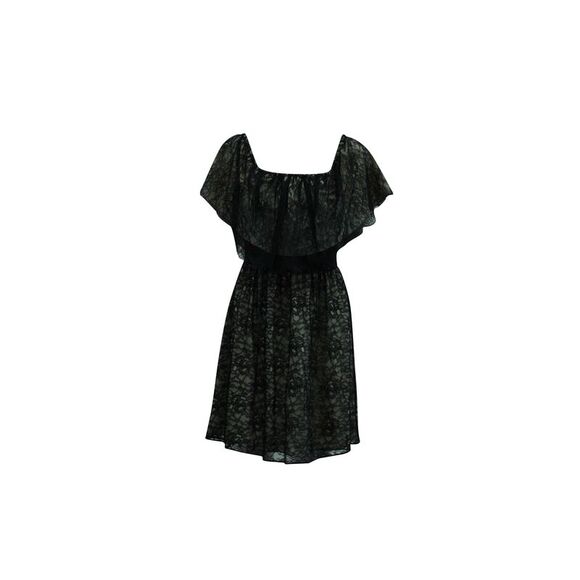 Alice + Olivia Lace Off Shoulder Short Dress in Black Nylon